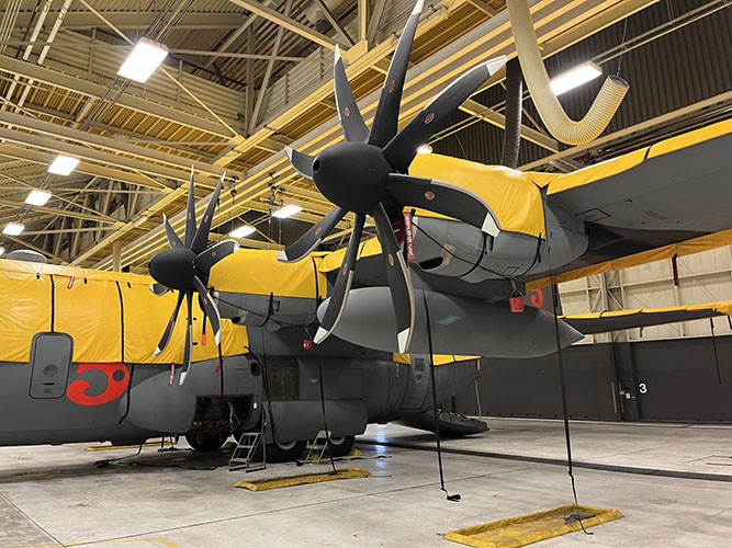 SkyShield hailstorm protective aircraft cover fitted on a C-130 military transport plane.